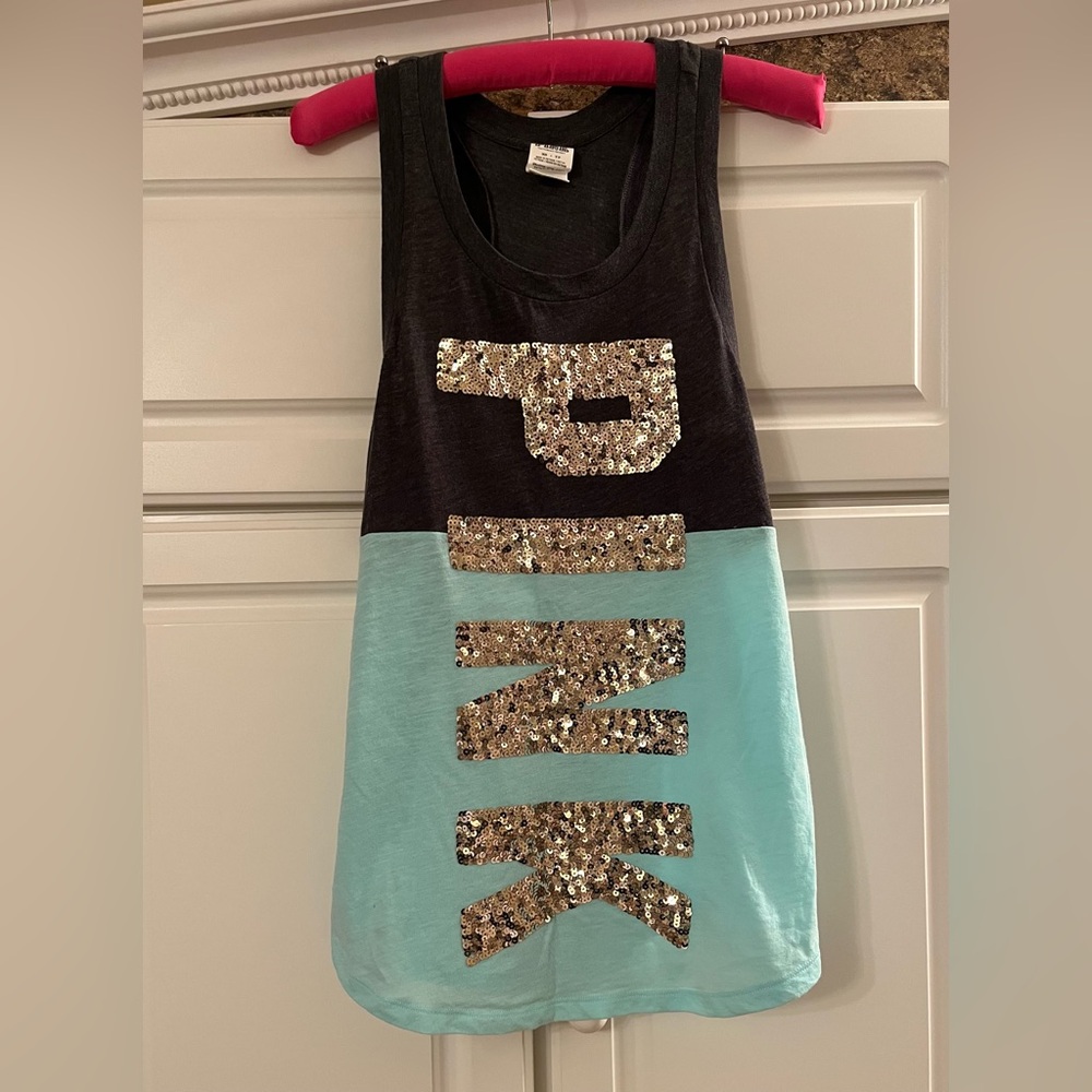 PINK Victorias Secret Sleeveless Sequin Casual Bling Gray Green Tank Top Size XS